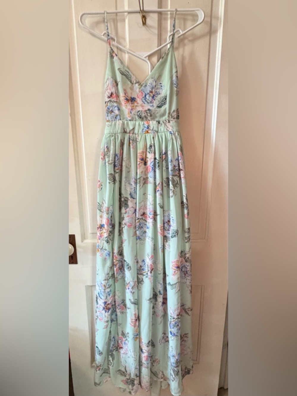 Mint Floral Maxi Skirt with V-Neck Waistband